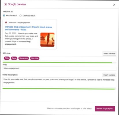 Tilføj indhold før Yoast-beskrivelse