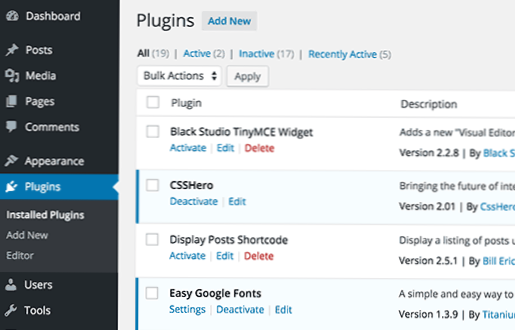 Aggiunta/rimozione di azioni per i plugin