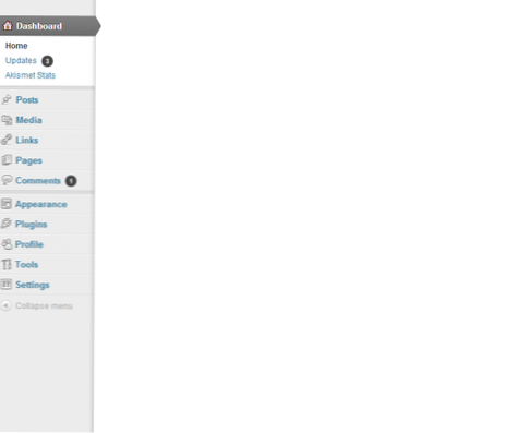 Admin/dashboard vuoto di Wordpress (7 aggiornamenti in sospeso)