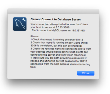 impossible de se connecter à la base de données