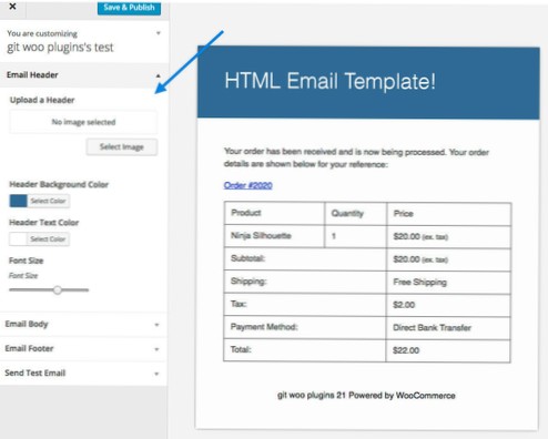 Modifica l'intestazione e-mail di WooCommerce utilizzando il plug-in personalizzato