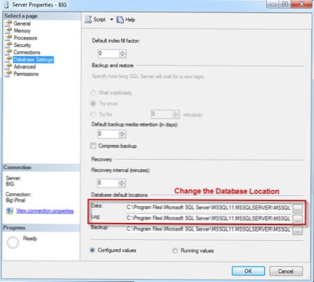 Modifica del percorso del server