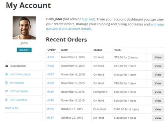 Tilpas WooCommerce mit kontos dashboard gennem plugin