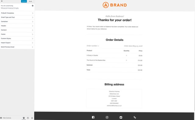 Personalizzazione dell'e-mail di Woocommerce