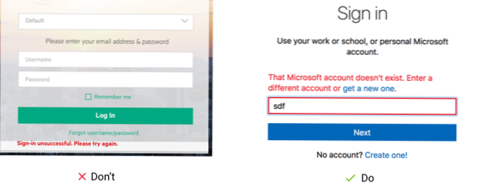 Default and warning messages