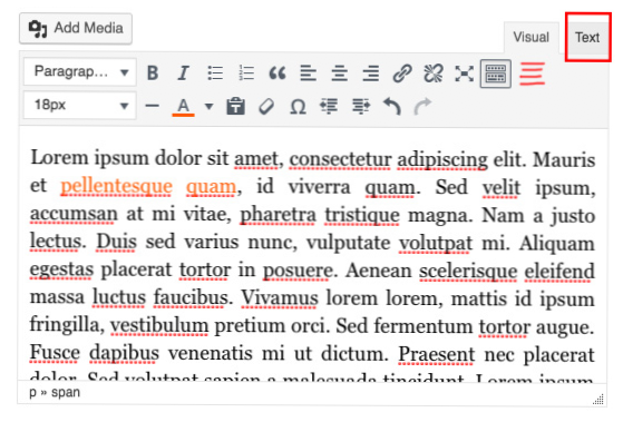 Zakažte kartu textu v textovém editoru WordPress