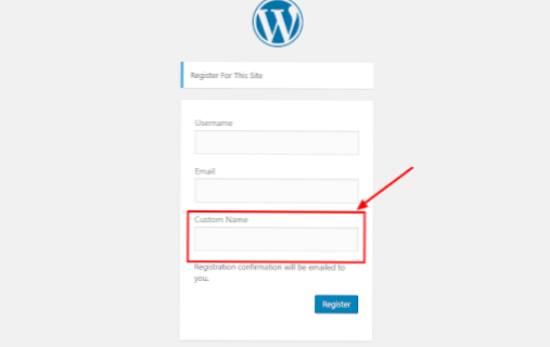 Front-end register met aangepaste velden
