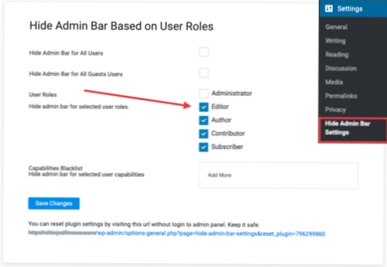Oberes Admin-Panel für Nicht-Administratoren und Nicht-Editoren ausblenden