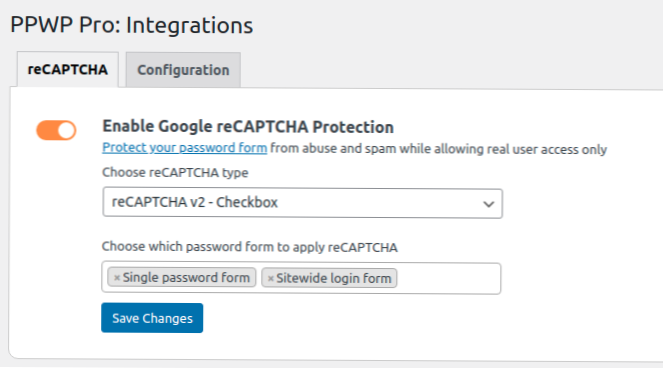 Como adicionar e exibir o reCAPTCHA de forma protegida por senha?