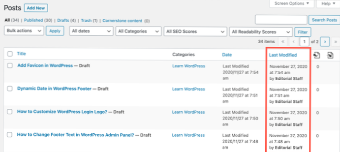 How to get the date of last updated post or page and put it in the footer