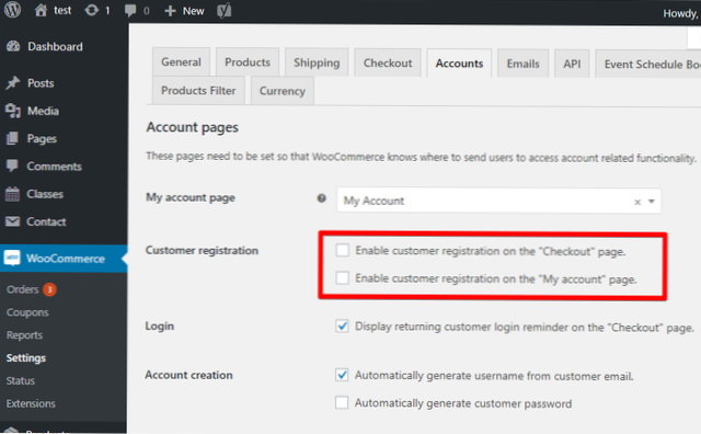 Comment désactiver l'enregistrement des utilisateurs WooCommerce et créer manuellement des comptes?