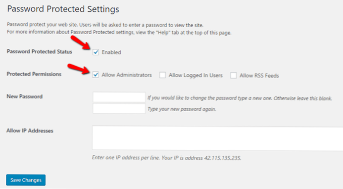 É possível mostrar um menu WP diferente ao usar páginas protegidas por senha?
