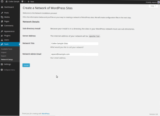Sieć multisites w Wordpress, stwórz nową stronę z całą zawartością main