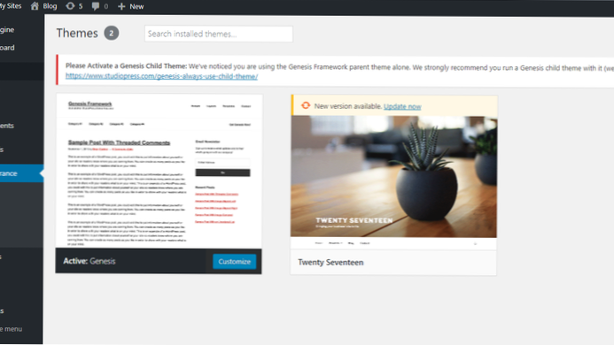 Temaer vises ikke i dashbordet -> Utseende -> Temaer