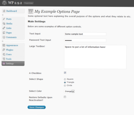 was ist die bedeutung von settings_fields()