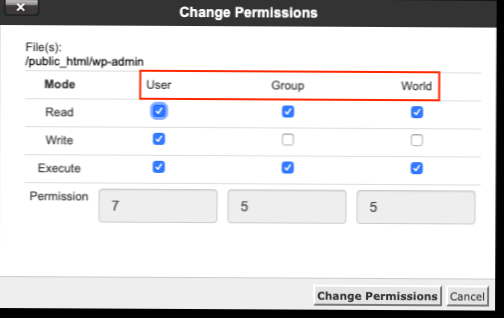 Vilka behörigheter behöver wp-innehåll / uppladdningar?