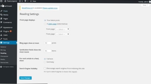 WordPress Leseeinstellungen