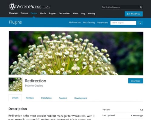 WordPress-side omdirigerer til utviklerens URL